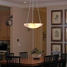 Hampton™ Alabaster Light Fixture with 24" Diameter Bowl Illuminates a Large Dining Table