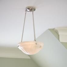 Gracious Palladian™ Family Alabaster Pendant Illuminates a Serene Bedroom