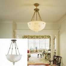 Modified, Shown in The Foyer is The Vintage Original That Inspired the Bacchus™ Handcarved Alabaster Pendant (see insert Brass Light Gallery light fixture AL-4424-AF)