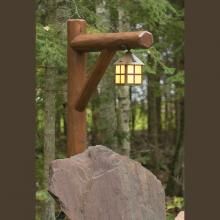 Exterior Ceiling Light Mounted on Rustic Post Provides Landscape Lighting