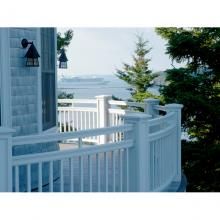 Exterior lights on a wraparound deck overlooking the harbor and bluff