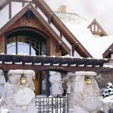 Two Pine Lake™ Exterior Lights at Entry to New Arts & Crafts Style home