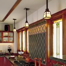 Arts & Crafts Style Kitchen Lit with Spring Green™ Pendants
